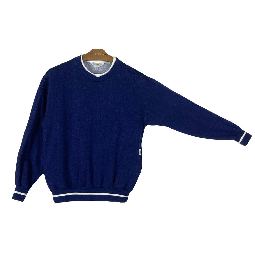 NWOT VINTAGE CHRISTIAN DIOR MONSIEUR Sweater Men M Navy Logo Pocket Cotton-blend